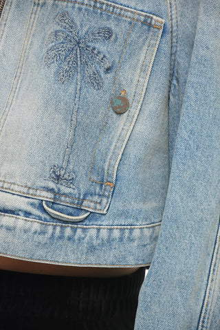 Giubbotto Crop in Denim con Zip Frontale