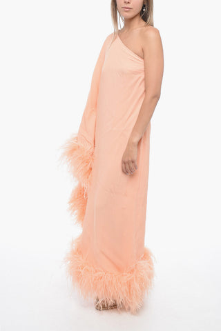 Crepe UBUD One-shoulder Dress with Ostrich Feathers