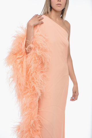 Crepe UBUD One-shoulder Dress with Ostrich Feathers