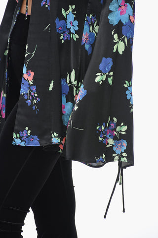 Floral Patterned Satin Shirt with Flared Sleeves