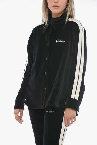 Velour Track Shirt with Contrasting Bands