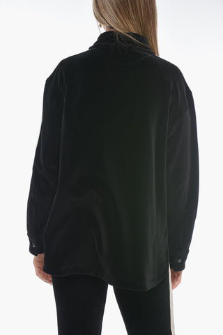 Velour Track Shirt with Contrasting Bands