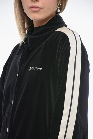 Velour Track Shirt with Contrasting Bands
