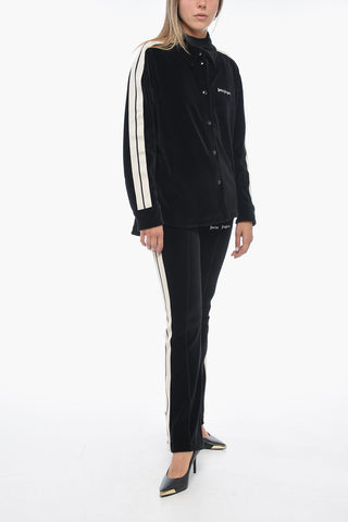 Velour Track Shirt with Contrasting Bands
