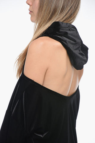 Chenille Hoodie with Bare Back Design