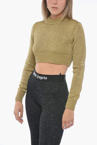 Crew Neck Crop Lurex Sweater with Ton sur Ton Embroideries