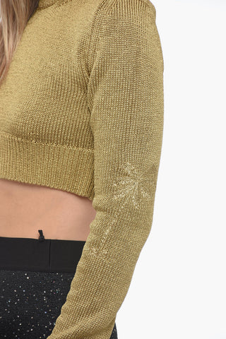 Crew Neck Crop Lurex Sweater with Ton sur Ton Embroideries