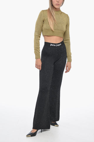 Crew Neck Crop Lurex Sweater with Ton sur Ton Embroideries