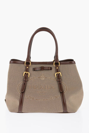 Canvas Expandable Handbag with Leathed Handles