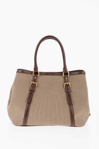 Borsa a Mano Espandibile in Tessuto con Manici in Pelle