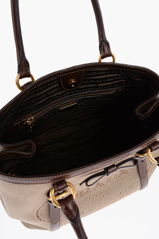 Borsa a Mano Espandibile in Tessuto con Manici in Pelle