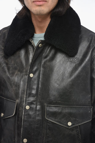 Craquelé Leather L-MUDS Jacket with Fur Collar