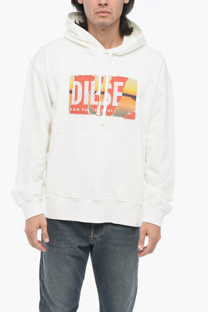 Kapuzensweatshirt aus aufgerauter Baumwolle S-MACS-POFF-L1 mit Logo im Distressed-Look