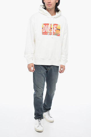Brushed Cotton Hooded Sweatshirt S-MACS-POFF-L1 with Distressed-Effect Logo