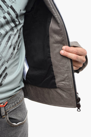 L-JOSH Leather Jacket with Mandarine Collar