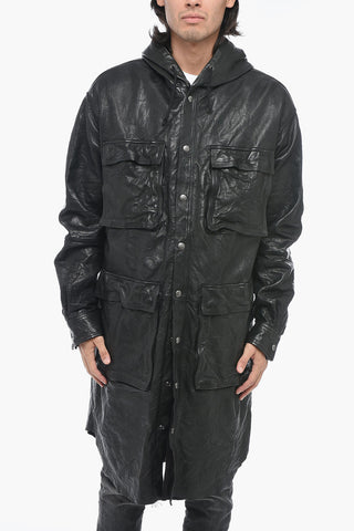 Leather L-BAT Jacket with Wrinked Effect