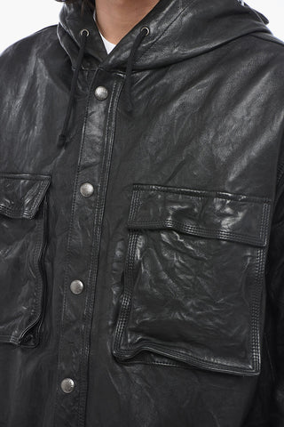 Leather L-BAT Jacket with Wrinked Effect