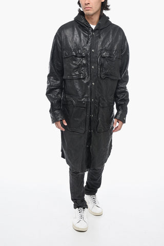 Leather L-BAT Jacket with Wrinked Effect