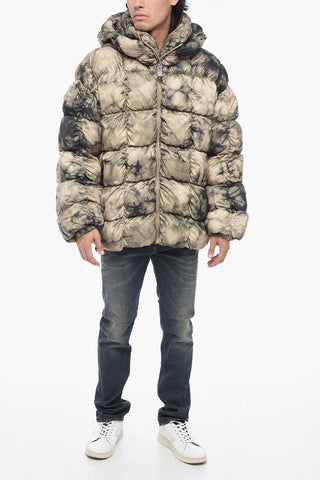 Quilted W-RALLE Down Jacket with Tie-Dye Print