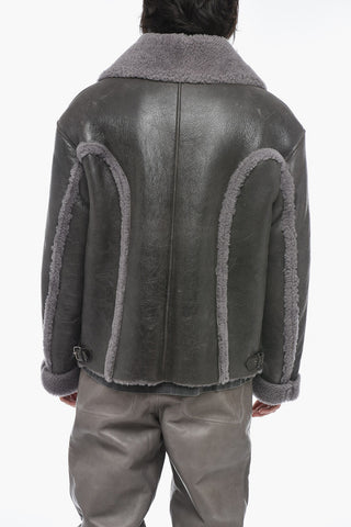 Vintage Effect Leather L-BROWNY Oversized Jacket with Fur Detail
