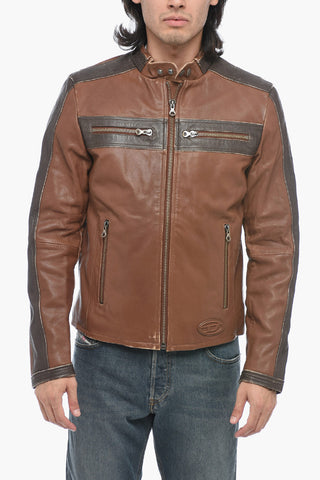 Leather L-MUSE Padded Jacket with Vintage Effect