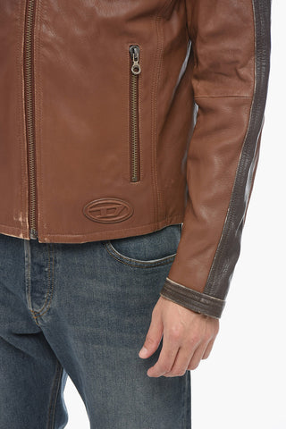 Leather L-MUSE Padded Jacket with Vintage Effect
