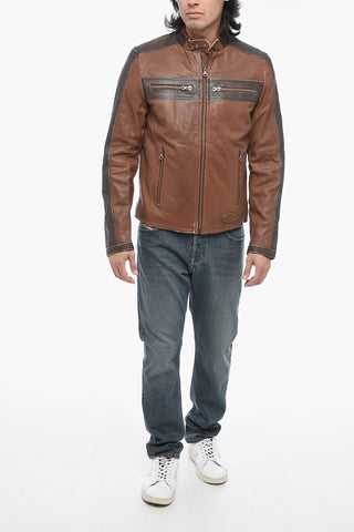 Leather L-MUSE Padded Jacket with Vintage Effect