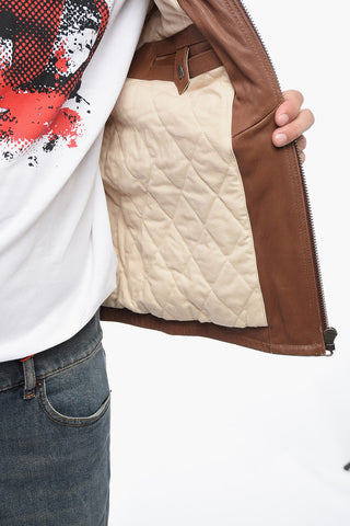 Leather L-MUSE Padded Jacket with Vintage Effect