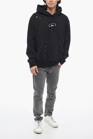 Kapuzensweatshirt S-MACS-L2 mit Distressed-Effekt und besticktem Logo