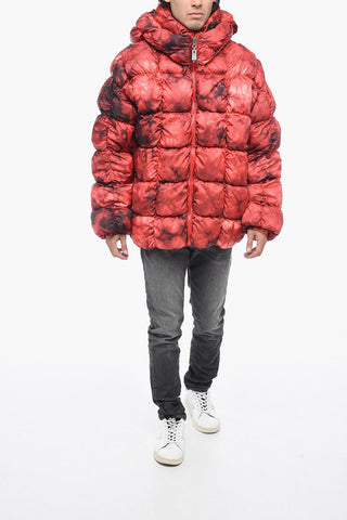 Quilted W-RALLE Down Jacket with Tie-Dye Print