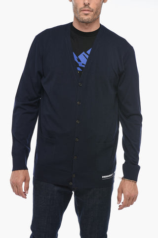 Wool Cardigan with Logoed Band