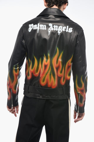 Leather BURNING Biker Jacket with Flames Motif