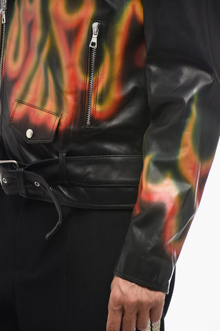 Leather BURNING Biker Jacket with Flames Motif