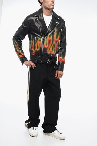 Leather BURNING Biker Jacket with Flames Motif