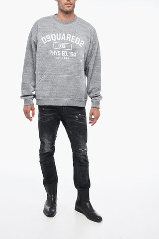 Felpa Girocollo Effetto Distressed con Stampa Logo