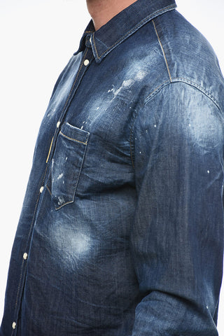 ICON Distressed Denim Shirt with Pin Splatter Motif