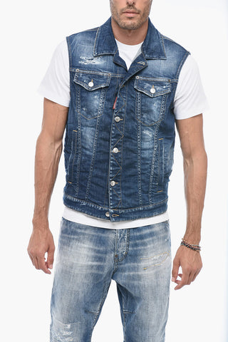 Zweifarbige Denim-Weste mit Martingal