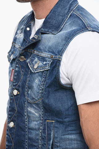 Zweifarbige Denim-Weste mit Martingal