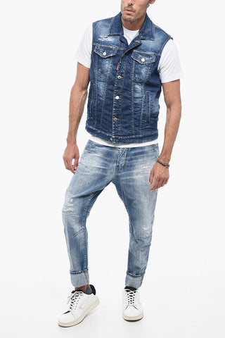 Zweifarbige Denim-Weste mit Martingal