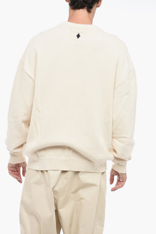 Crew Neck WIND FEATHERS Cotton Sweater with Print