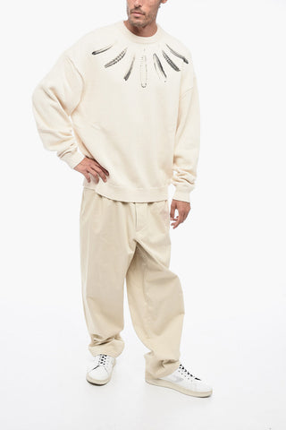 Crew Neck WIND FEATHERS Cotton Sweater with Print