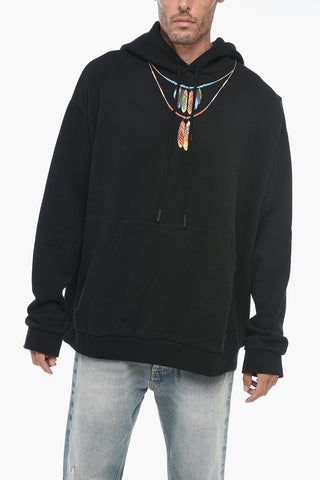 Cotton Blended Hoodie Sweatshirt with Print Detail