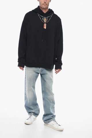 Cotton Blended Hoodie Sweatshirt with Print Detail
