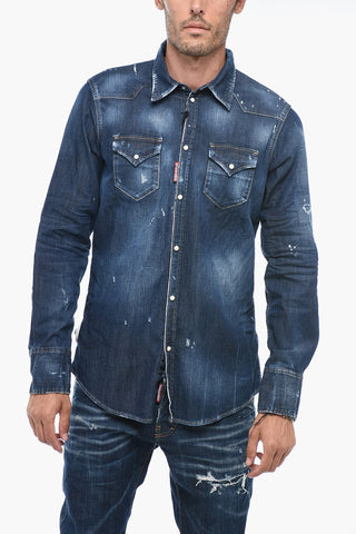 ICON Acid-Washed Denim Shirt with Print