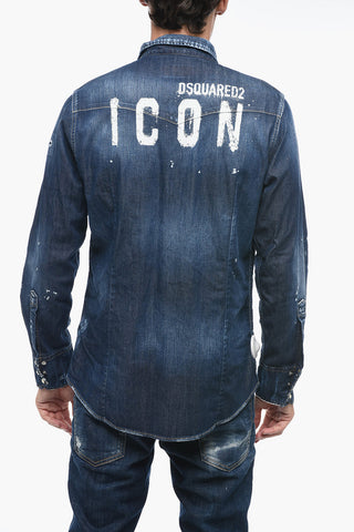 ICON Acid-Washed Denim Shirt with Print