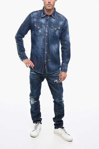 ICON Camicia in Denim effetto Acid-Wash con Stampa