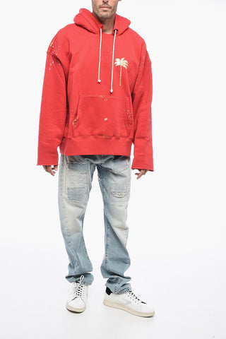 Logoed Hoodie Sweatshirt with Painted Print