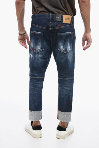 Jeans Sailor Crop Effetto Distressed con Ricami 17,5cm