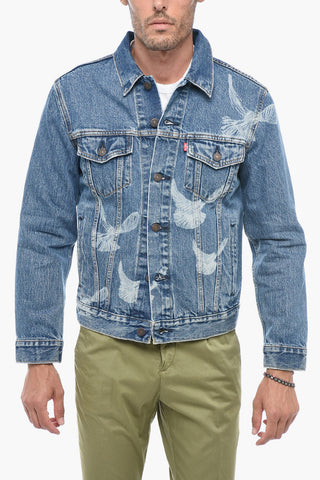 3.PARADISE Trucker Denim Jacket with Dove Pattern