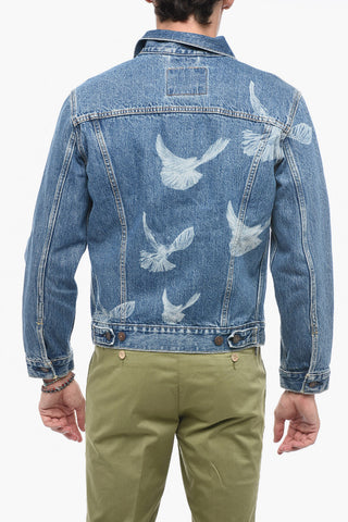 3.PARADISE Trucker Denim Jacket with Dove Pattern